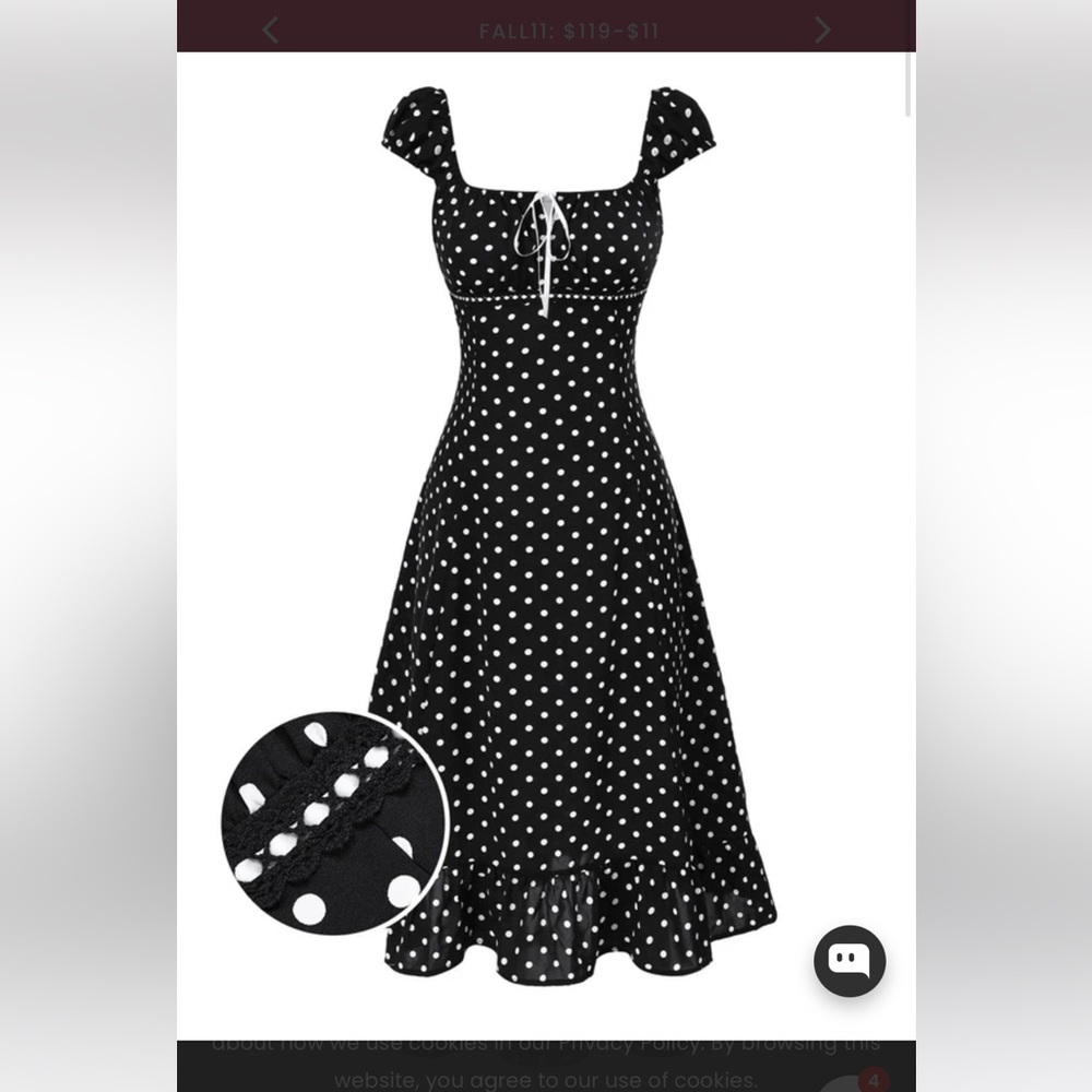 Retro Stage 1940S SQUARE NECK POLKA DOT RUFFLE DRESS size small - Picture 3 of 4